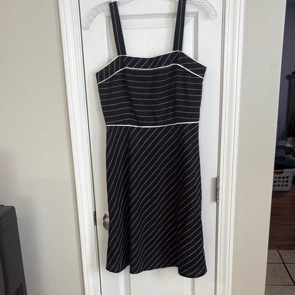 LOFT Black and Cream Sleeveless Square Neck Mini Dress